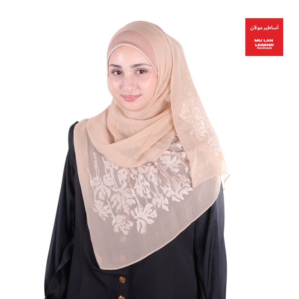 100% Georgette Silk Embroidery Shawl -- Silk Story of Mu Lan