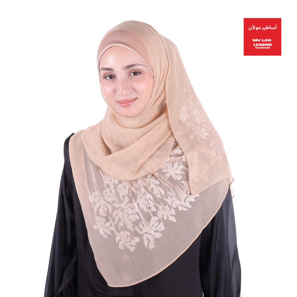 100% Georgette Silk Embroidery Shawl -- Silk Story of Mu Lan