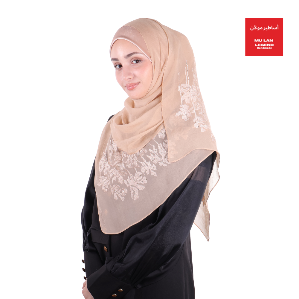 100% Georgette Silk Embroidery Shawl -- Silk Story of Mu Lan