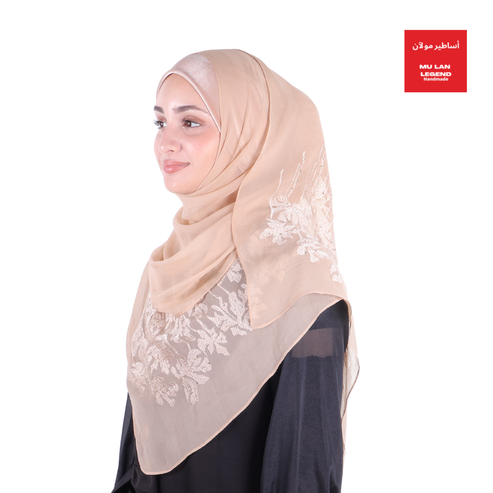 100% Georgette Silk Embroidery Shawl -- Silk Story of Mu Lan