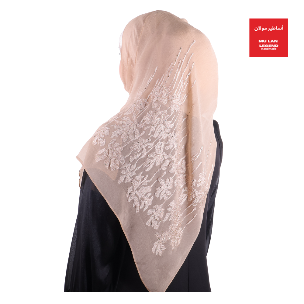 100% Georgette Silk Embroidery Shawl -- Silk Story of Mu Lan