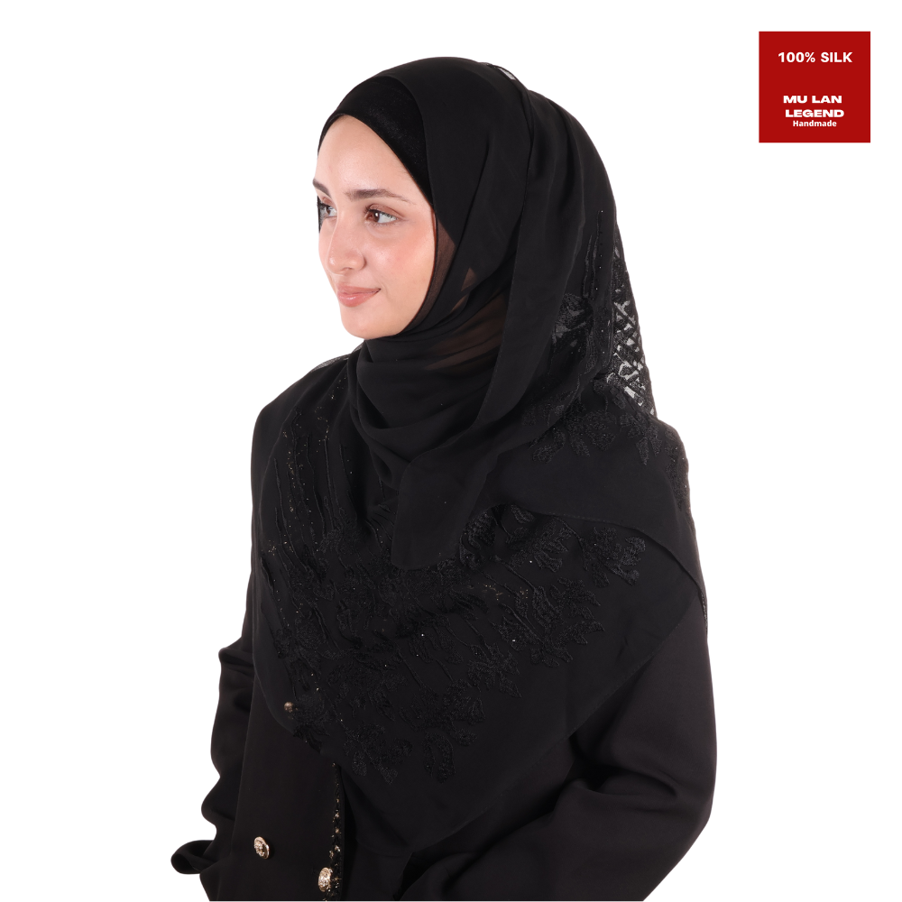 100% Georgette Silk Embroidery Shawl -- Silk Story of Mu Lan