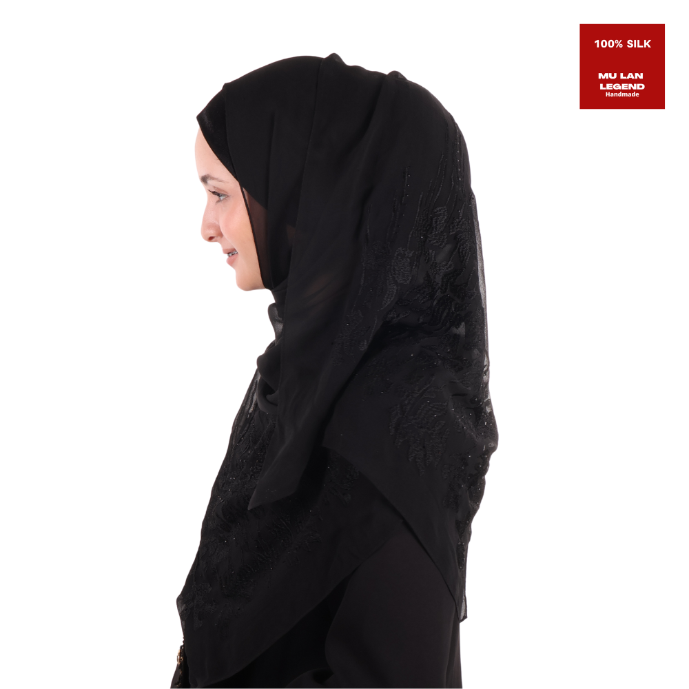 100% Georgette Silk Embroidery Shawl -- Silk Story of Mu Lan