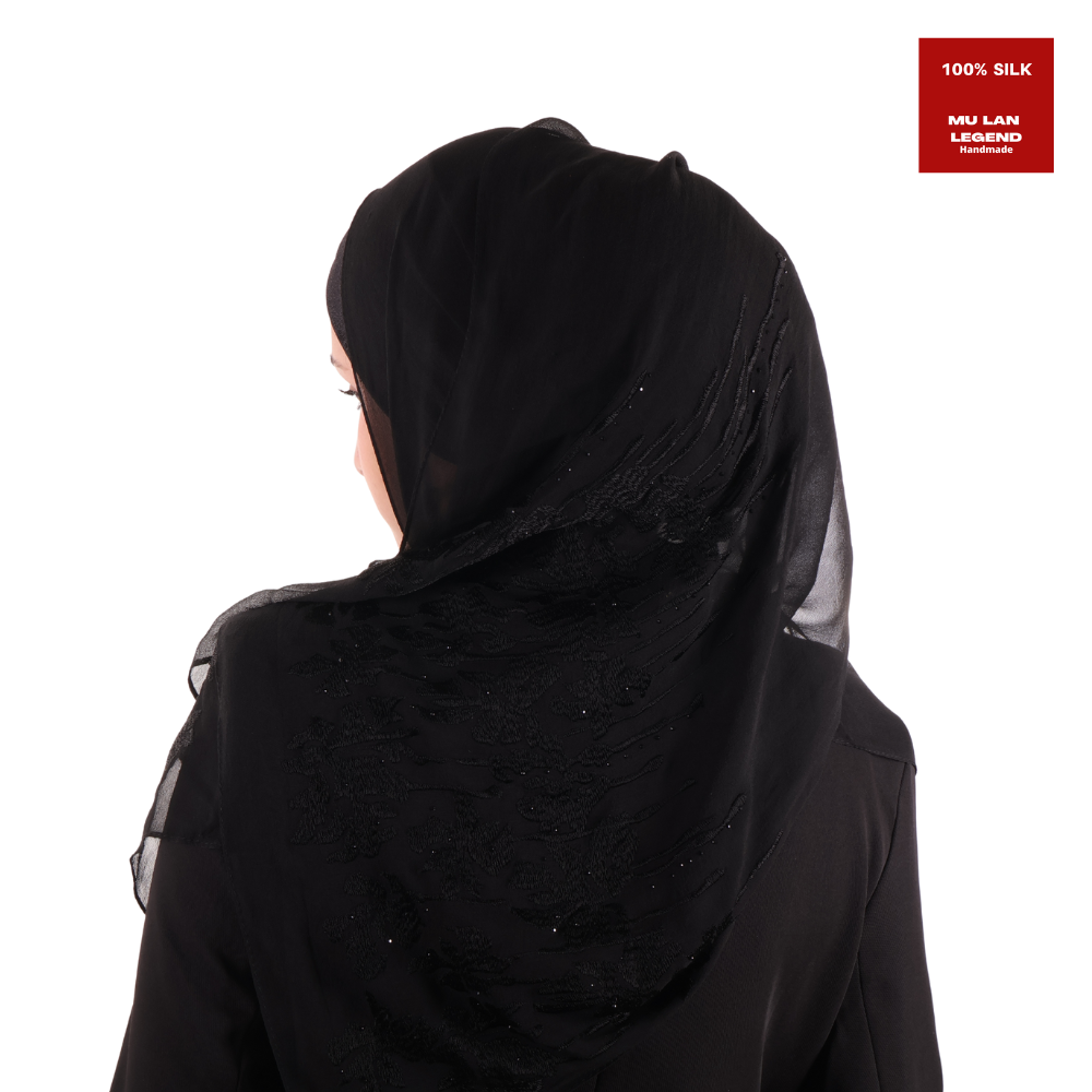 100% Georgette Silk Embroidery Shawl -- Silk Story of Mu Lan