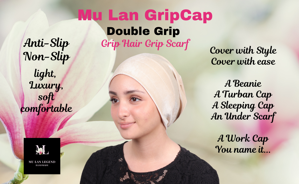 Mu Lan Gripcap | Non-Slip Turban Cap | Anti-Slip Velvet Under Scarf Hijab | Double Grip Hair Shawl Turban Hat Wig